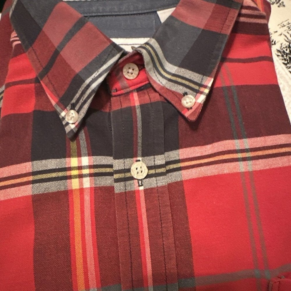 Cinch Mens Large Red Plaid Long Sleeve Button Up‎ Shirt Western Wear 100% Cotton